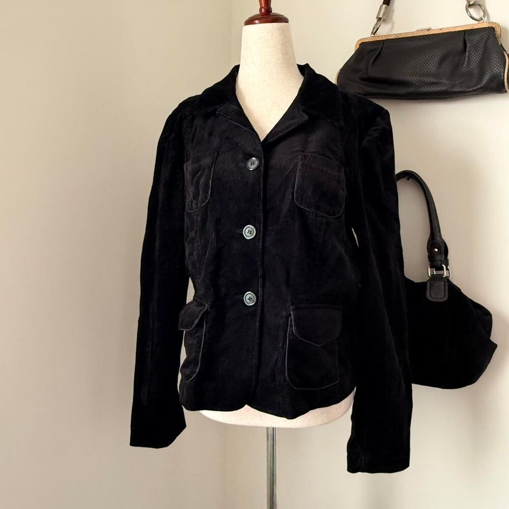 Black Gothic Corduroy Button Up Jacket Inc Size L